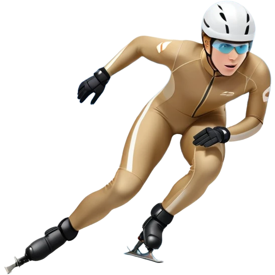 An icon showing a grand arena, snow-covered mountains in the distance, and a crisp blue sky. professional speed skater leaning into a turn on a polished ice track, dressed in a sleek suit and helmet. Transparent background highlights speed and precision. emoji
