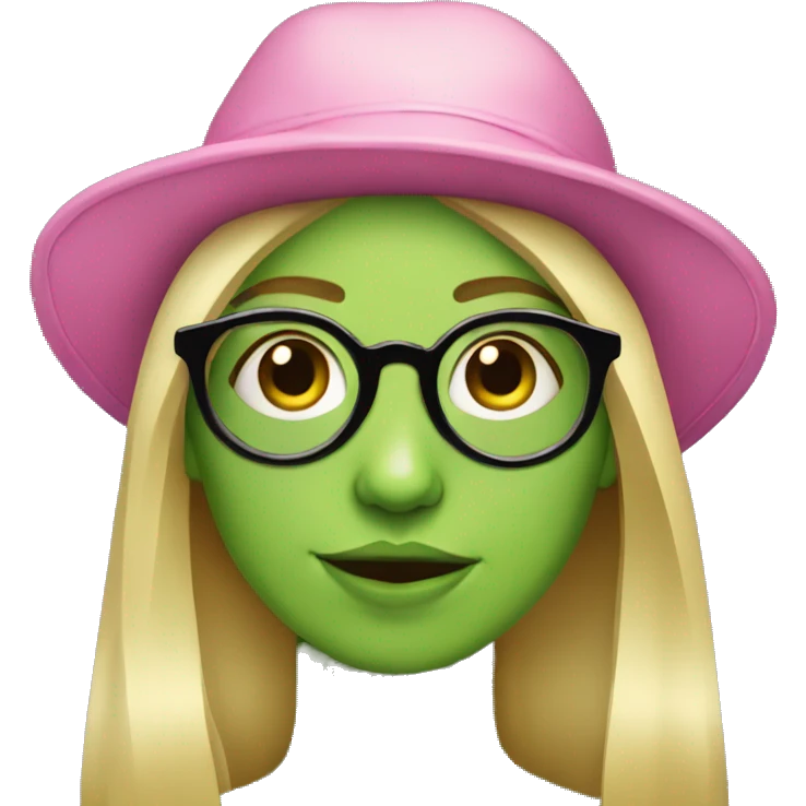 Blonde girl in frog hat with circlular glasses  emoji