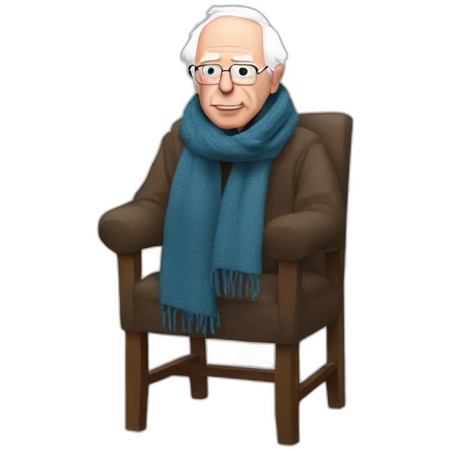 Bernie sanders sitting on chair having cold wearing a scarf emoji