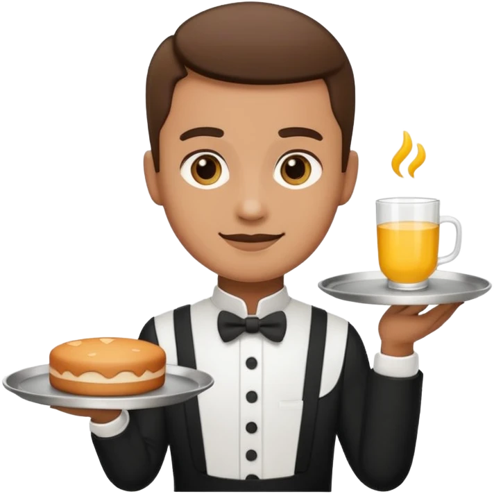 Tepsi ile Garson, emoji style, with clean lines, no face on objects, white background emoji