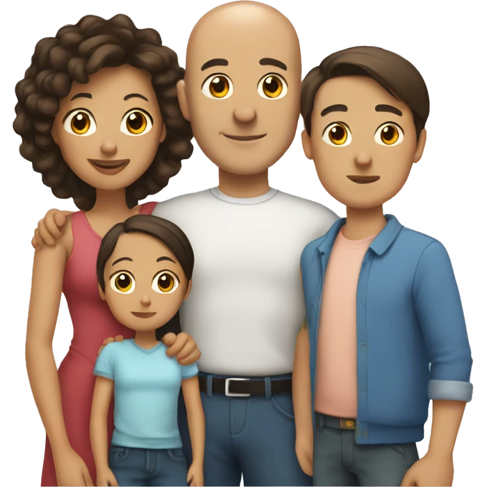Family with bald father, brunette mother, young girl, young boy and small dog emoji