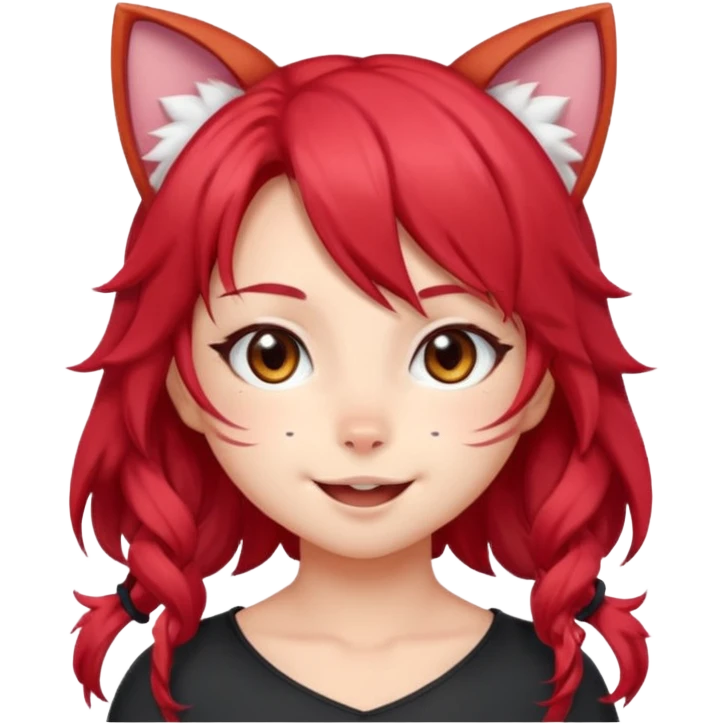cute anime cat-girl with cat ears, red blowing hair emoji