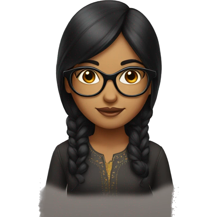indian girl with black cury hair and round specs emoji