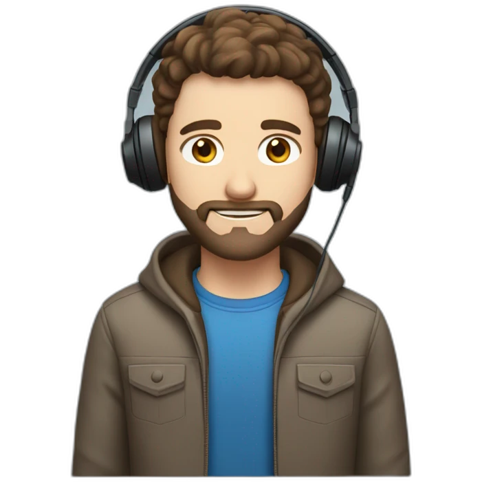 man with  brown hair blue eyes  and a small beard with headphone emoji