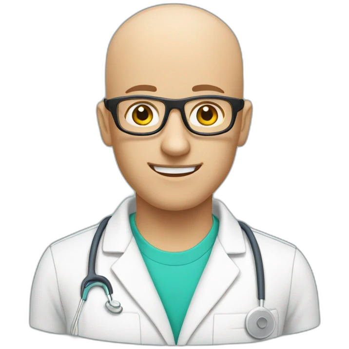 physiotherapist bald glasses and beatd emoji