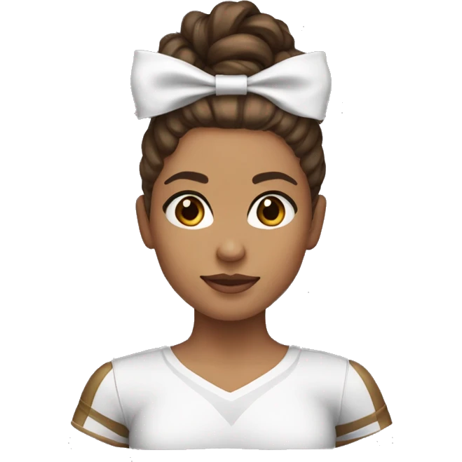 cheerleader with brown hair, hazel eyes with half up half down hairstyle & white bow emoji