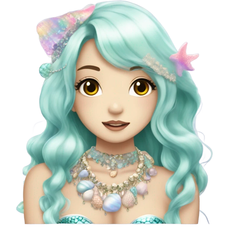 mermaid hime gyaru girl, black hair, shell jewellery  emoji