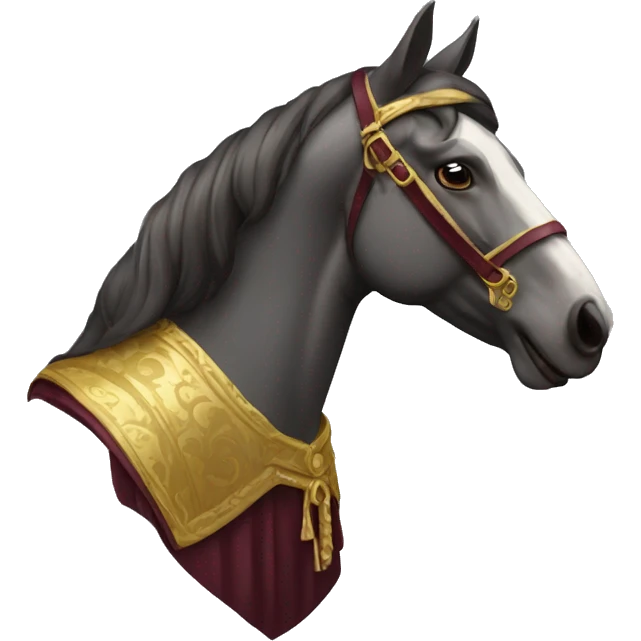 Gilded saddle vintage piebald dark gray horse face gilded maroon  robes emoji