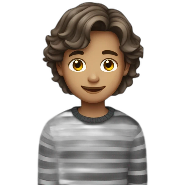 teenager boy brown long wavy hair and dark gray striped sweater emoji