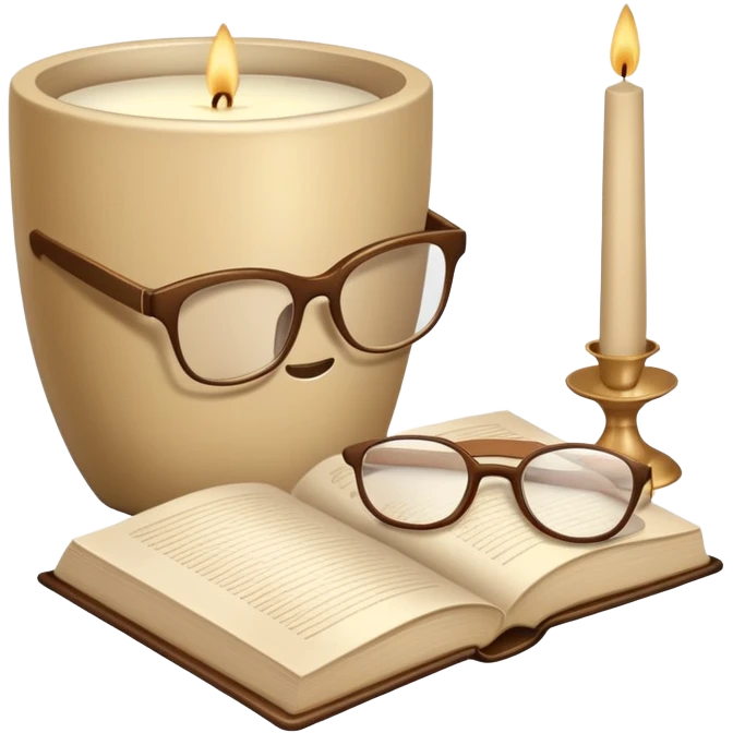 beige aesthetic objects like vase, book, pillow, glasses, and candle emoji