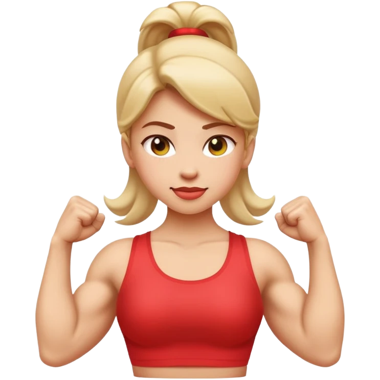 An emoji designed in the Apple style, of a girl, flexing the muscles in her arms, and her back. emoji