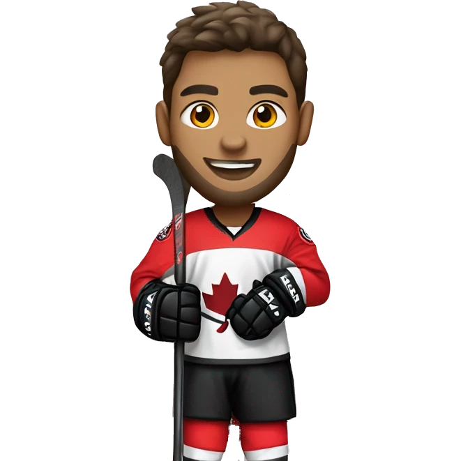 A wolf hockey player in a white red and black uniform holds a puck emoji
