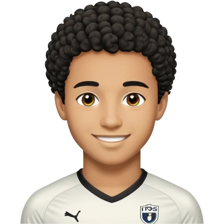 portrait of Lamine Yamal, young footballer, short curly hair, smiling emoji