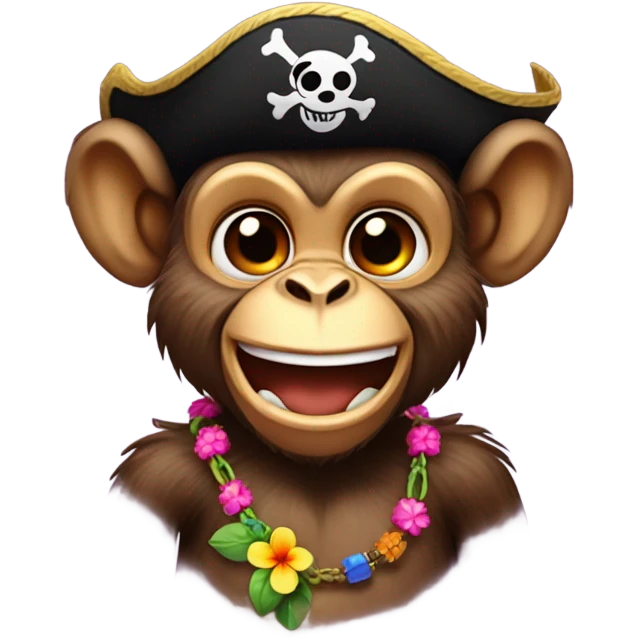 The face of a pirate monkey who steals a flower necklace emoji