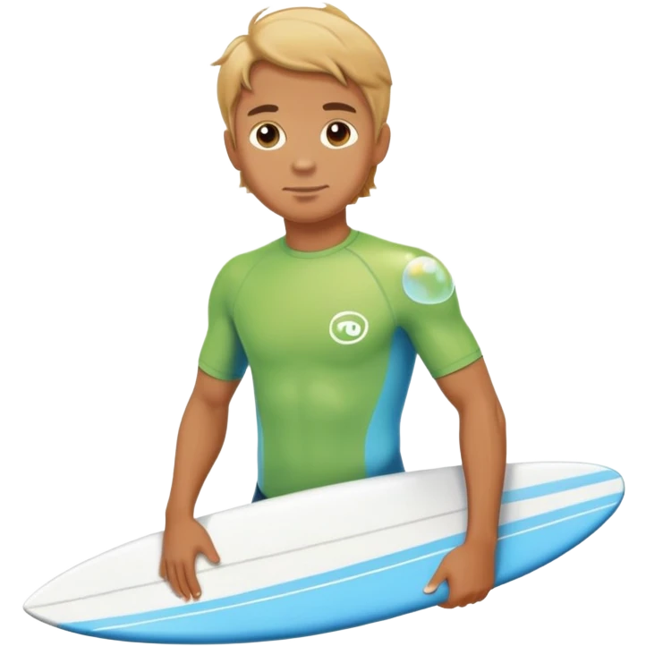 A surfer with a bubble.io t shirt emoji