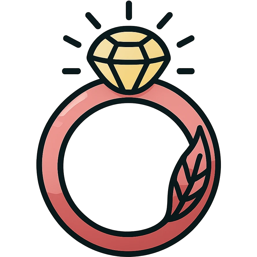 white gold halo ring with pink-burgundy shading and little feathers carved in the ring, elegant style, glowing effect emoji