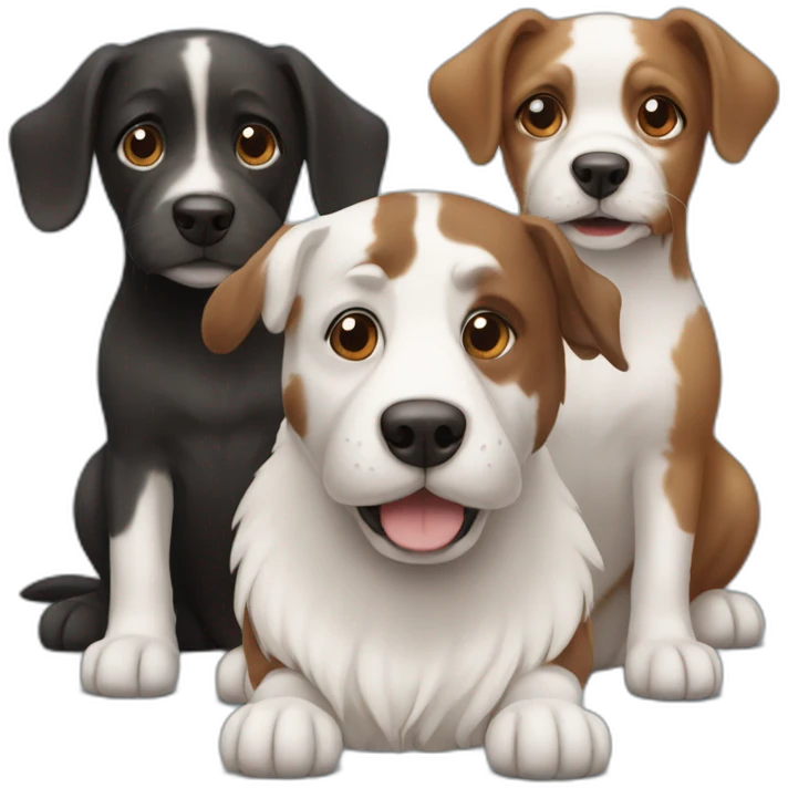 three dogs: one black, one brown and one white emoji