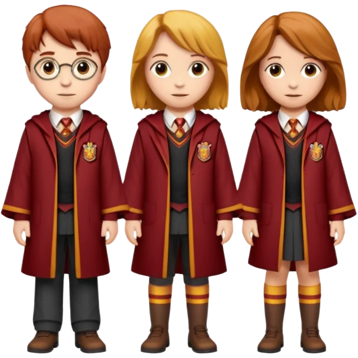harry potter, ronald weasley and hermione granger in gryfinndor uniform emoji