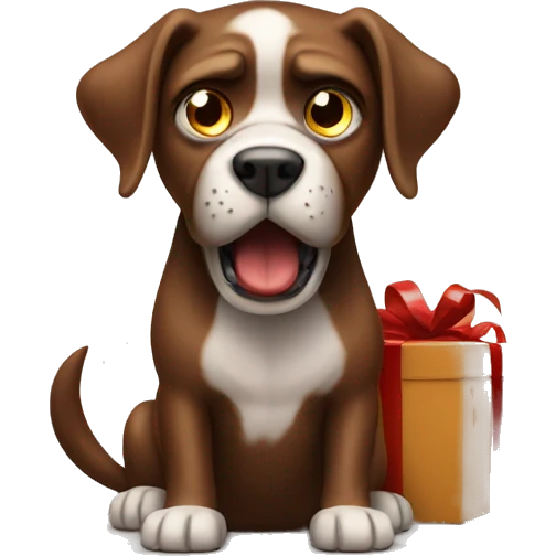 an angry dog with a box of chocolate emoji