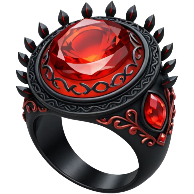 iOS sticker, dark fantasy ring, black metal, red inner glow, minimal emoji