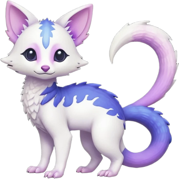  Pure-Snow-White albino cute with indigo-Violet-purple-pinkish-gradient markings beautiful handsome gorgeous aesthetic colorful vibrant Vernid-Trico-species-Fakemon-creature by LiLaiRa, 4 legs, 1 tail, random markings, (full body) emoji