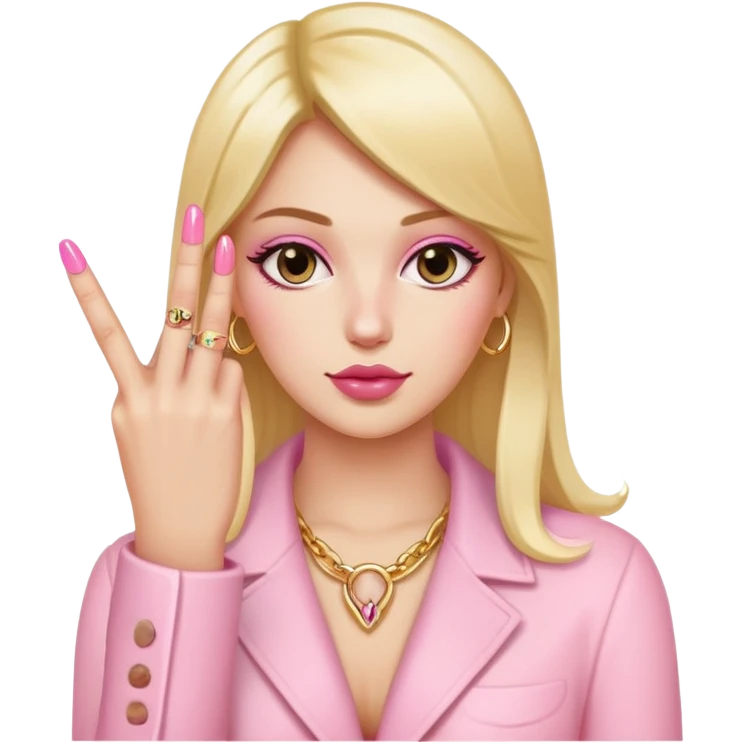 Pink middle finger with a gold ring and acrylic nails emoji