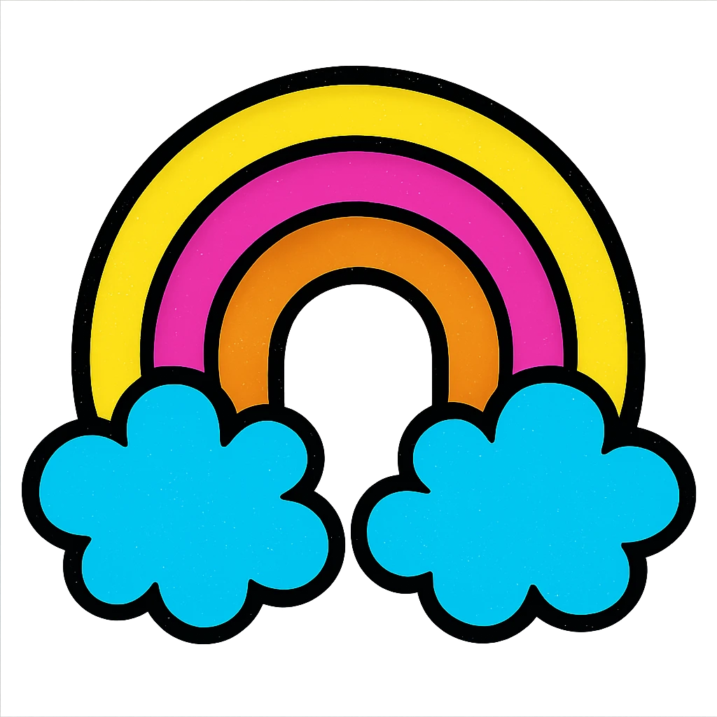 a bright rainbow with clouds in vibrant pop colors emoji