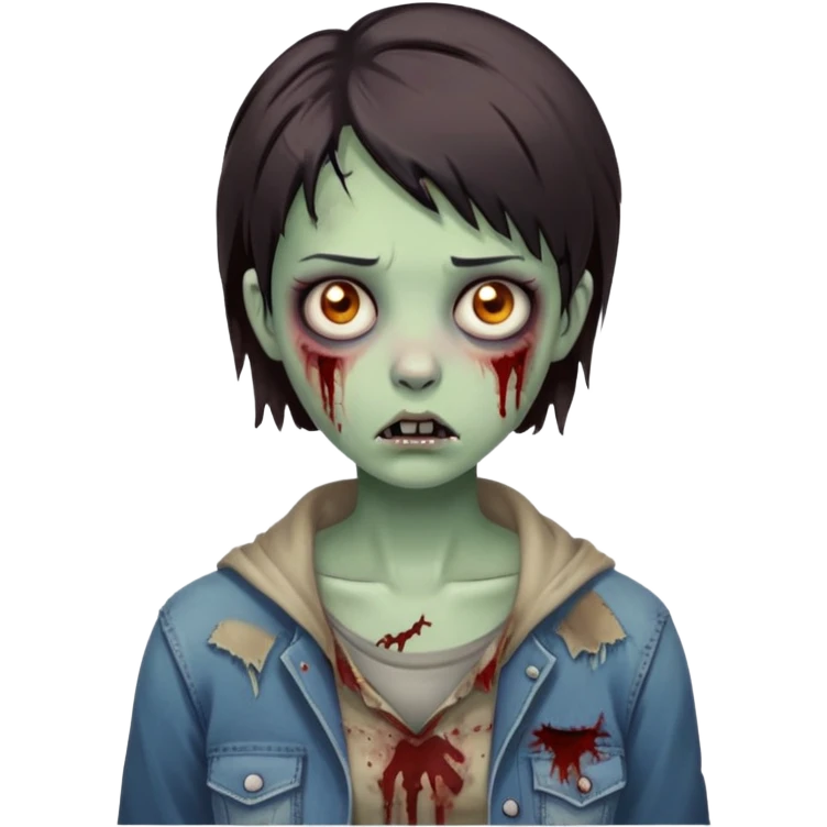 Zombie girl with dark brown short hair emoji