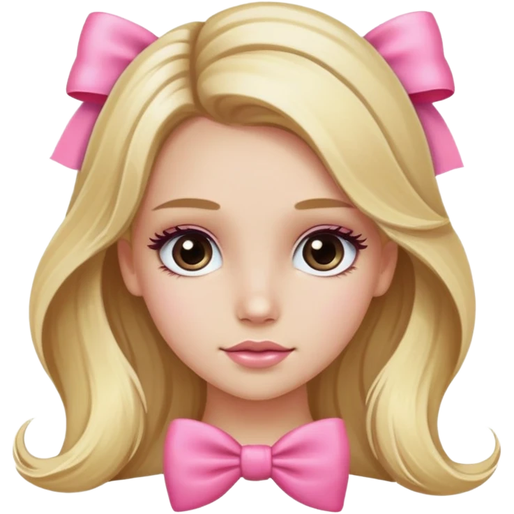 Pretty blonde bombshell girl with long hair and highlights. She has long eyelashes and a pink bow in her hair. emoji