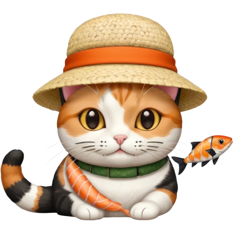 cat wearing a hat made out of sushi emoji