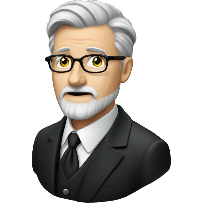 60 year old Caucasian male with grey hair, glasses and a grey goatee beard wearing a black dinner suit with a Masonic emblem on the left lapel. Make the man's eyes hazel emoji