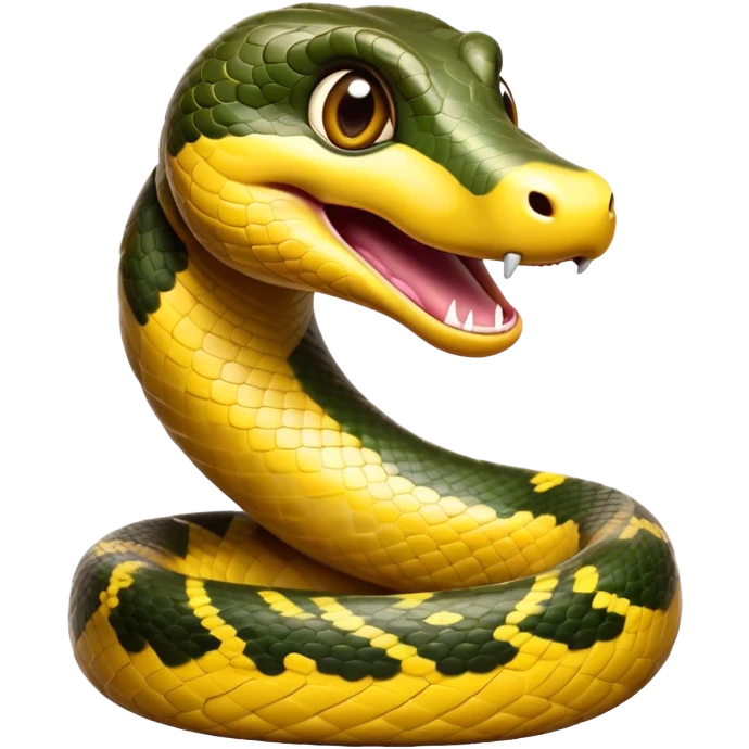 Cinematic Comical Anaconda Portrait Emoji, Head tilted dramatically with an exaggeratedly shocked expression, featuring a robust, patterned body with wide, comically expressive eyes full of humorous disbelief, Simplified yet hilariously expressive features, highly detailed, glowing with a slightly sassy jungle glow, high shine, dramatic yet playful, stylized with an air of quirky reptilian attitude, soft glowing outline, capturing the essence of a meme-worthy anaconda that looks ready to side-eye its way into viral fame! emoji