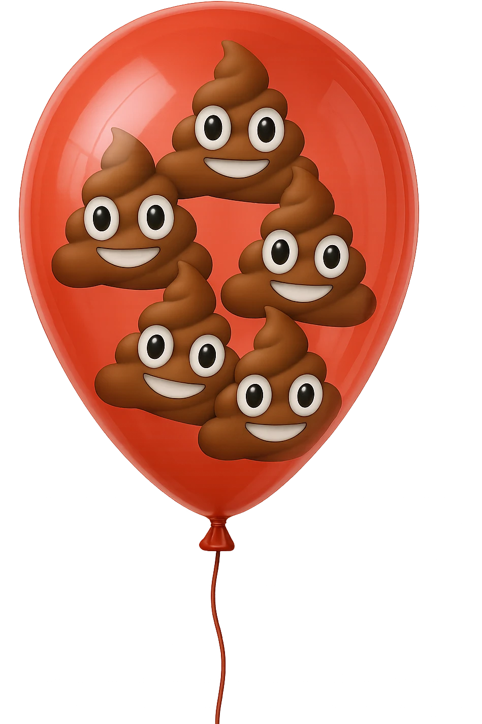 emoji stile iphone di un palloncino rosso pieno di 6 cacche con gli occhi, iperrealistico 4k emoji