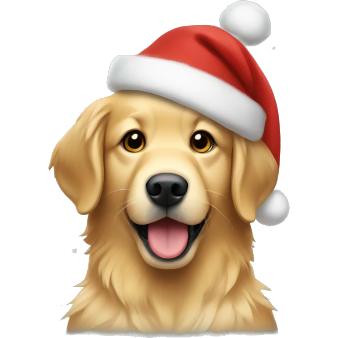 Golden Retriever with a christmas hat emoji