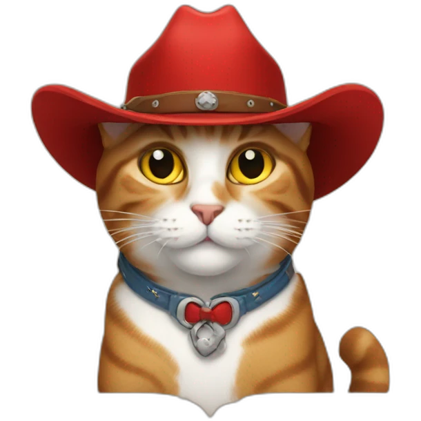 a cat with cowboy red hat emoji