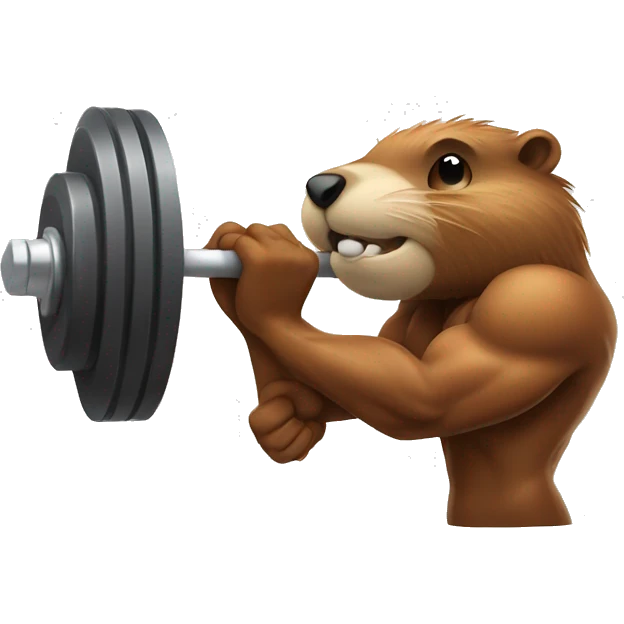 A beaver with strong muscles lifts the barbell emoji