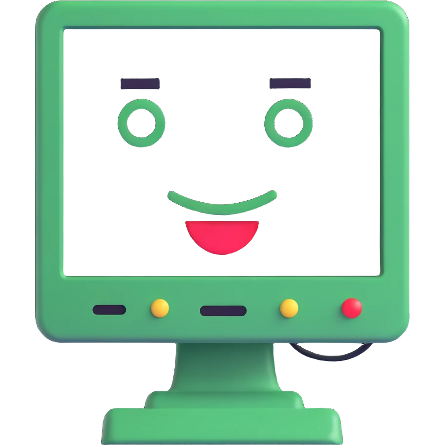 Pixel computer terminal with face — classic green-on-black monitor that “winks” or shows emojis. emoji
