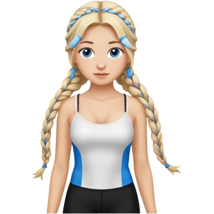 Blonde balayage  With highlights long hair half braids women blue eyes wearing White Spaghetti top and black Leggins  emoji
