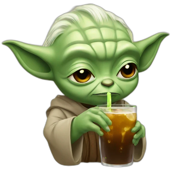 Yoda drinks a bear emoji