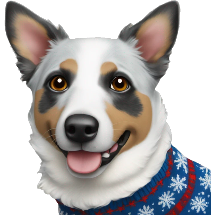 White blue heeler in Christmas sweater emoji