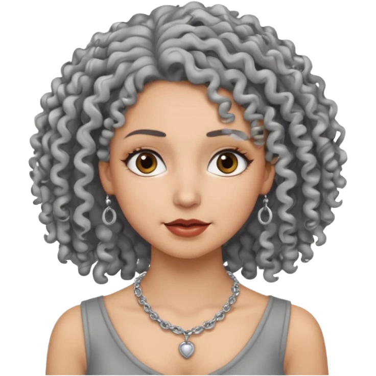 Female with Silver Necklace, grey skin,curley hair, different expressions. emoji
