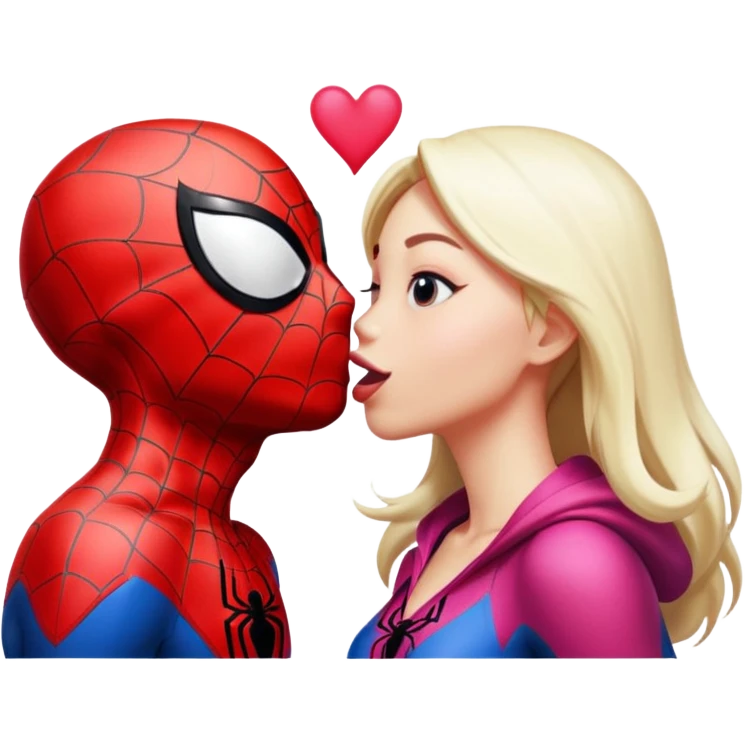 Spiderman and Spider-Gwen kissing, upside down kiss, emoji style emoji