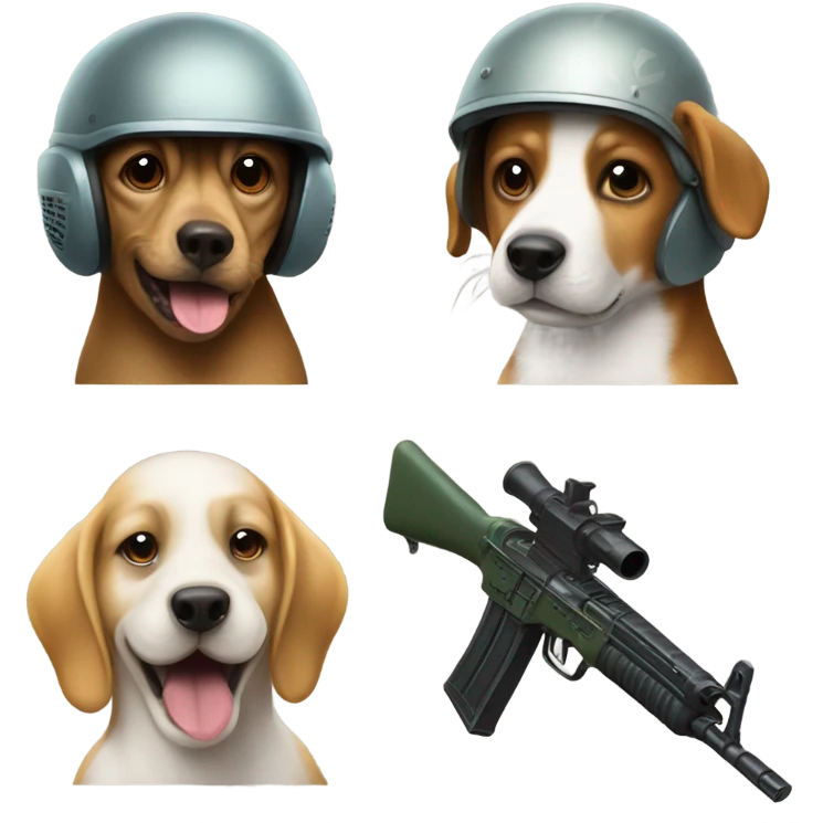 Dog wearing a helmet with ak47 and a lizard with a helmet and a ak47 emoji