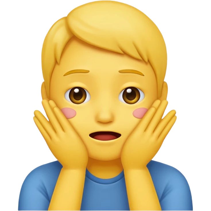 Yellow Standard emoji blushing and completely covering face with hands because they are flustered and embarrassed, face is very flushed emoji
