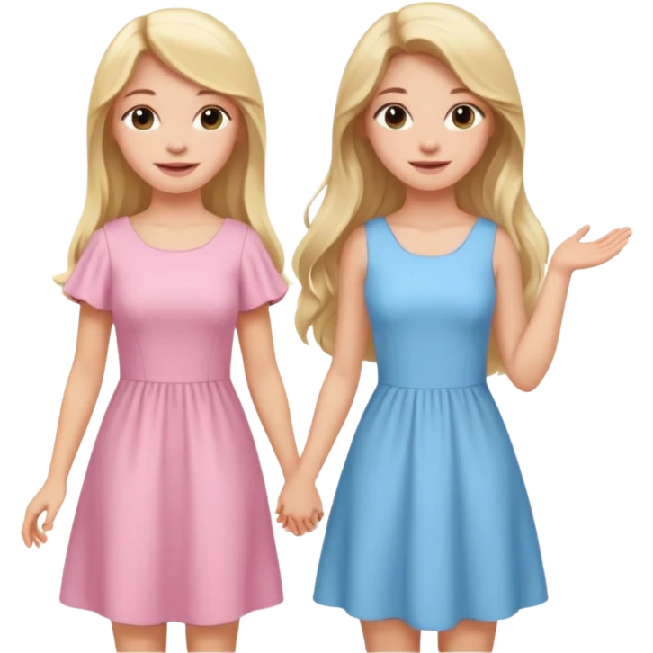 happy blonde girl in light blue dress and long haired brunette girl in light pink dress emoji