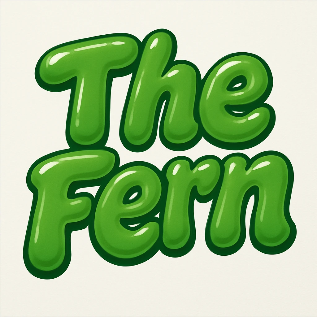 bubble letters in green that say 'The Fern', rounded and glossy, energetic and lively emoji