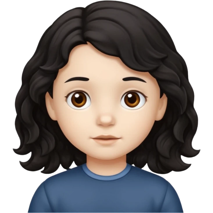 Siyah saçlı saçları öne doğru dalgalı bir şekilde beyaz tenli kahverengi gözlü küçük çocuk emoji