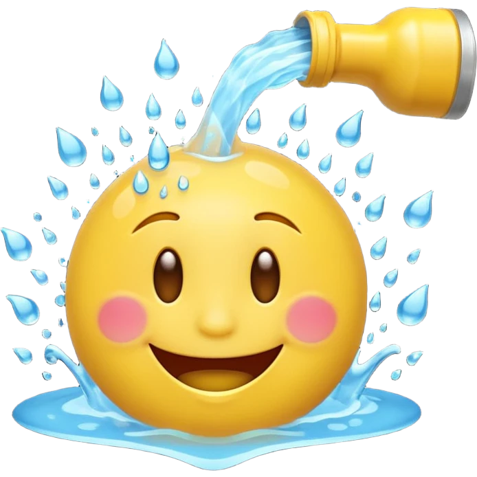An animation of an emoji showing happy face when water is poured on it emoji