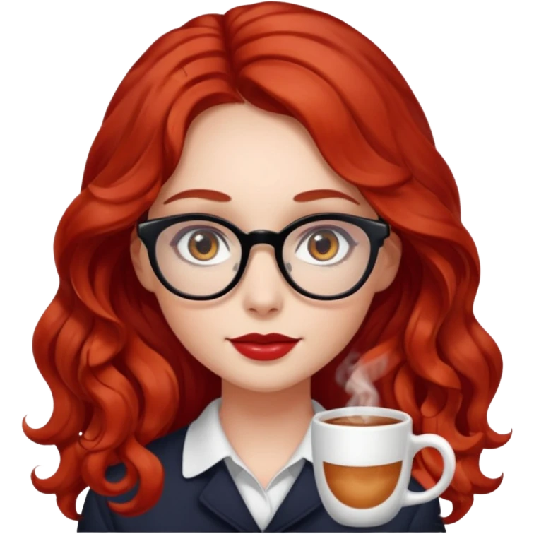 ABeautiful girl, red hair,wavy hair，long hair,Black eyes,Chinese con lentes ojos cafés oscuros emoji