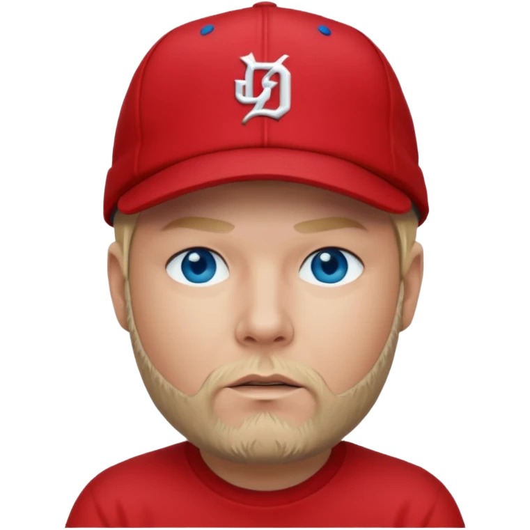 Fred Durst red cap back, blonde hair, blue eyes, red shirt  emoji